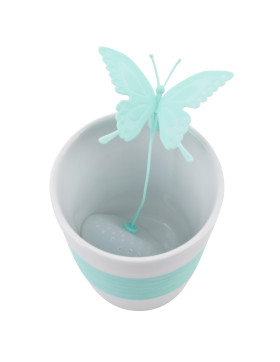 Becher -Butterfly- Porzellan-Silikon 13x11x9cm weiss-mint