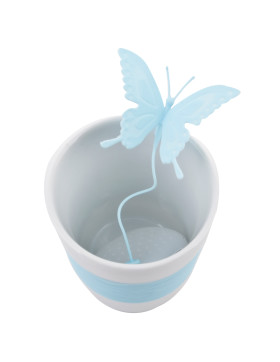 Becher -Butterfly- Porzellan-Silikon 13x11x9cm weiss-blau
