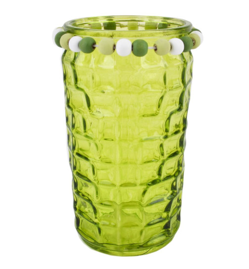 Windlicht -Perlen- Glas 16x9cm grün-weiss