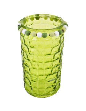Windlicht -Perlen- Glas 16x9cm grün-weiss