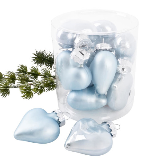Baumkugel -Herzen- 10er-Set Glas 5cm blau