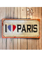 Blechschild -I love Paris- 15x30cm bunt