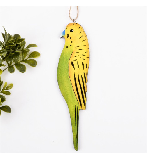Papagei Vogel Deko-Anhänger Holz 20x5cm gelb-grün