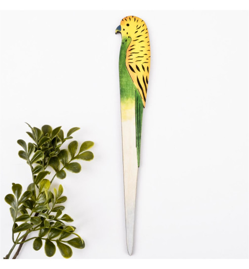 Papagei Vogel Deko-Stecker Holz 28x4cm gelb-grün