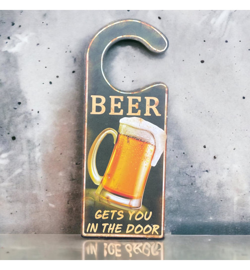 Blechschild -Beer Door- 22x8cm bunt