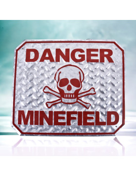 Blechschild -Danger Minefield- 30x35cm silber