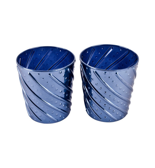 Teelichtglas 2er-Set Riffel-Design 11x10x10cm nachtblau