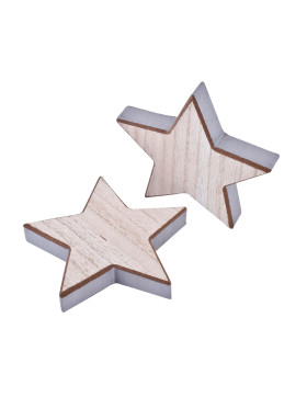 Sterne 6er-Set Deko Holz 12x12cm natur-silber