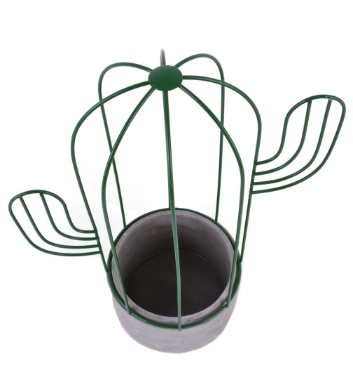 Topf Kaktus Modern-Design Steinguss-Metall 31x24x15cm grau-grün
