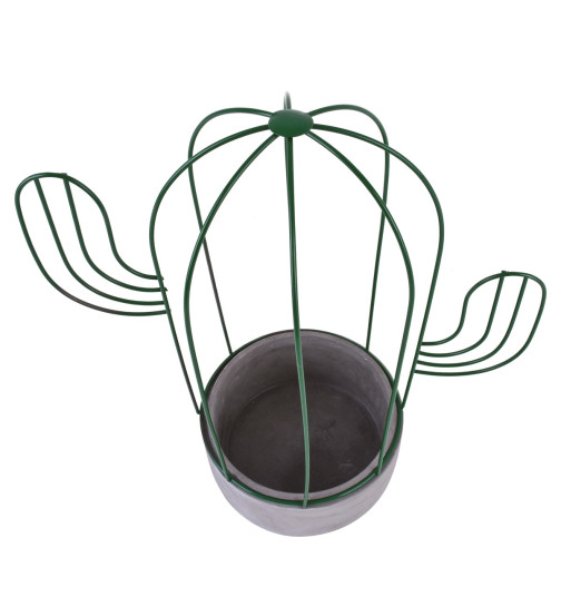 Topf Kaktus Modern-Design Steinguss-Metall 37x31x16cm grau-grün
