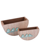 Boxen 2er-Set -Birdy Design- Holz 11-24cm natur-mint