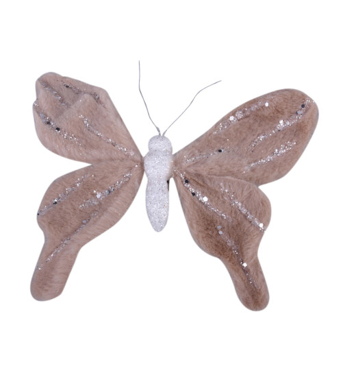 Schmetterling Deko-Clip Stoff 20x20cm braun-creme