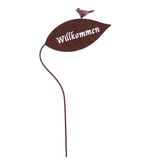 Gartenstecker -Blatt Willkommen- Metall 90x20x2cm braun