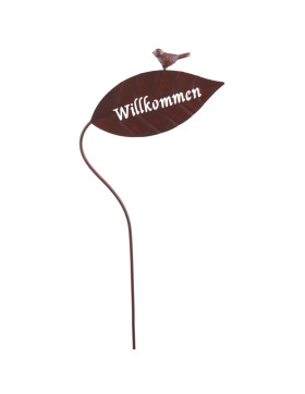 Gartenstecker -Blatt Willkommen- Metall 90x20x2cm braun