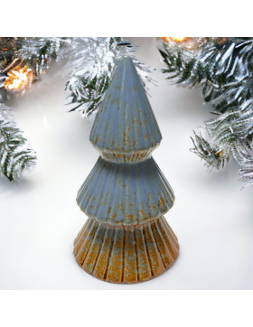 Weihnachtsbaum -Raw- Porzellan 15x8cm braun-blau