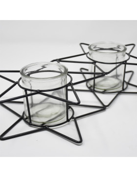 Teelichthalter -Nova- Metall-Glas 38cm schwarz