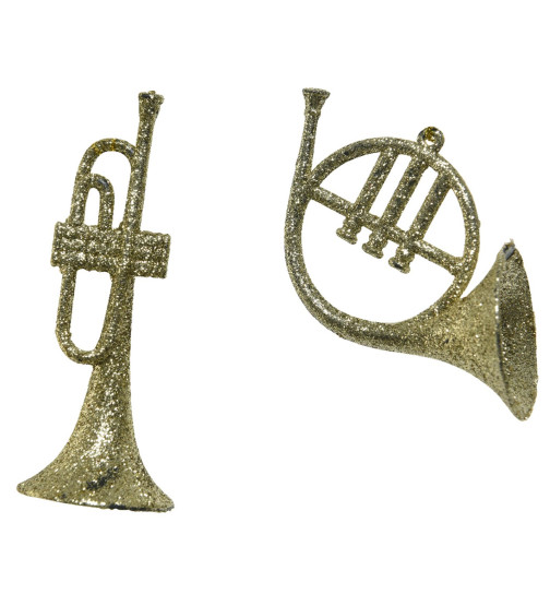Dekoh&auml;nger -Trompete- 2er-Set Plastik 9cm gold