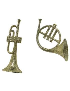 Dekohänger -Trompete- 2er-Set Plastik 9cm gold