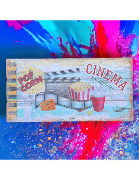 Holzschild -Cinema Pop Corn- 30x60cm bunt