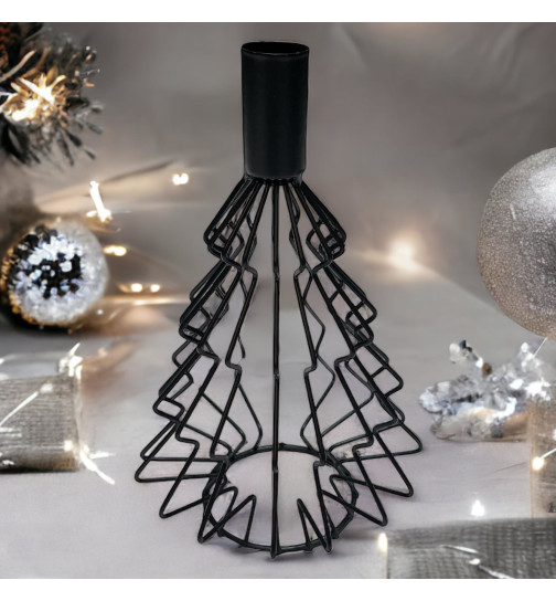 -Tanne- Weihnachtsdeko Kerzenhalter 19cm Metall schwarz Tischdeko, 9,
