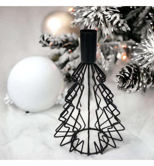 schwarz Kerzenhalter 9, -Tanne- Tischdeko, 19cm Metall Weihnachtsdeko