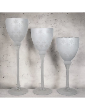 Windlicht -Kelch- 3er-Set Glas 40cm silber