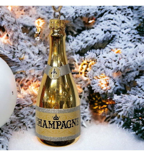 -Champagner- Baumkugel 4,9 Glas gold Weihnachtsdeko Baumschmuck, 14cm