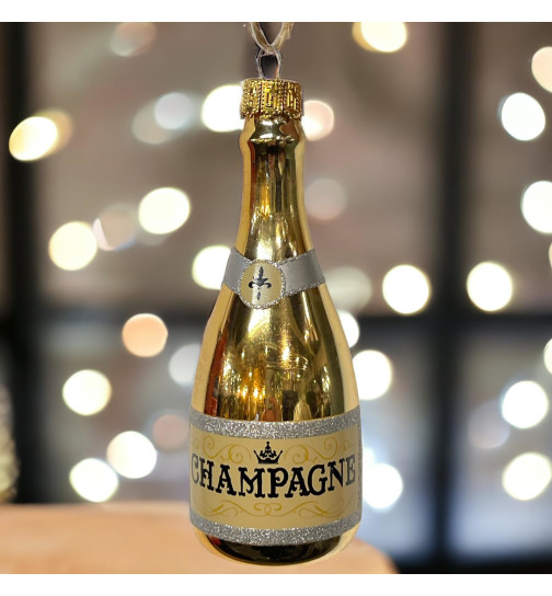 Baumkugel -Champagner- Glas Weihnachtsdeko gold 14cm 4,9 Baumschmuck