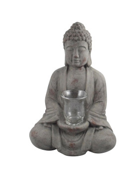 Buddha -Lotus-  Steingut 40cm grau