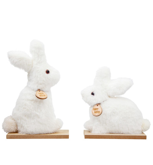Hase 2ass Polyester-Holz 22cm weiss